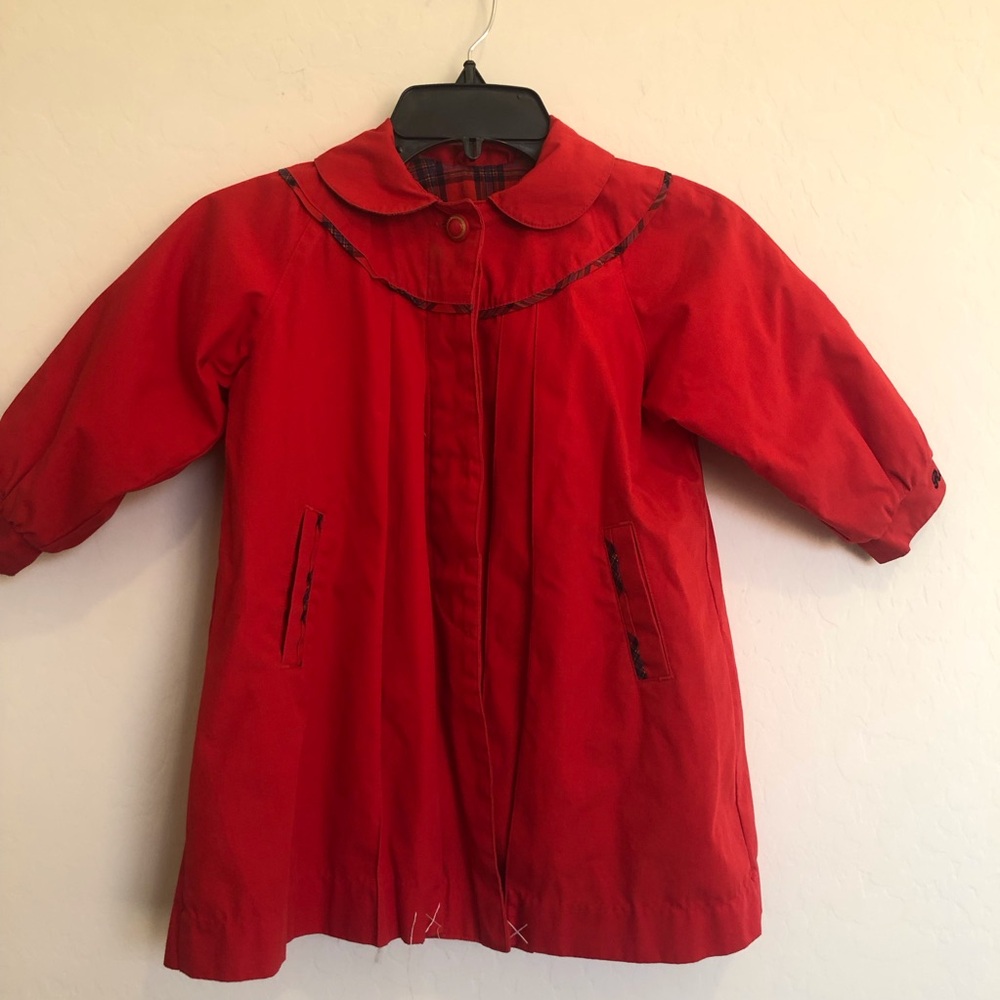 Rothschild Size 3T Vintage  Girls Red Dress Coat Plaid Trim -Excellent Condition
